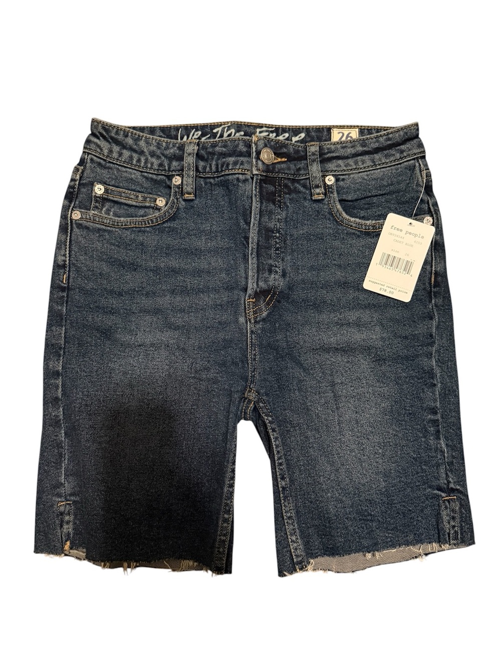 Free People Dark Wash Denim Bermuda Shorts